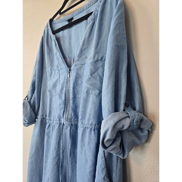 Torrid Lyocel Chambray Shirt Dress 2X Split Neck Utility Pockets Denim Utility - Picture 5 of 11